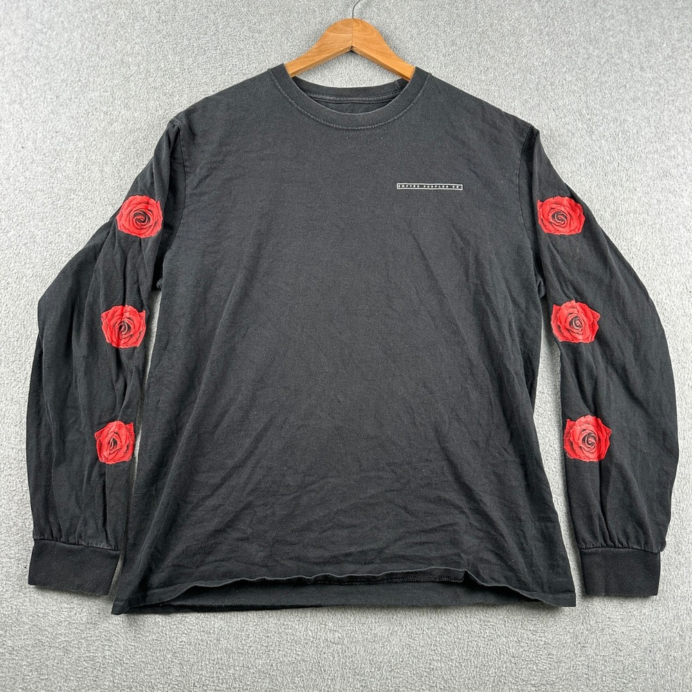 Empyre T-Shirt Mens Large Rose Graphic Black Long Sleeve Streetwear Cotton